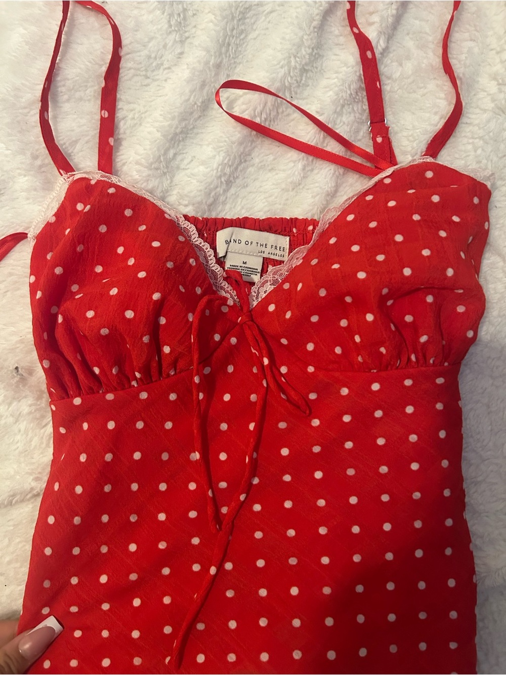 Red Polka Dot Slip Dress with Lace Trim